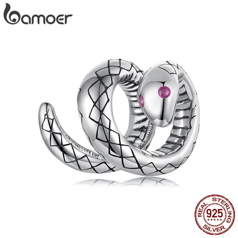 BAMOER 2025 New Solid 925 Sterling Silver Cute Snake Charm Pendant fit Original Bracelet DIY Jewelry Accessories bamoer Beads