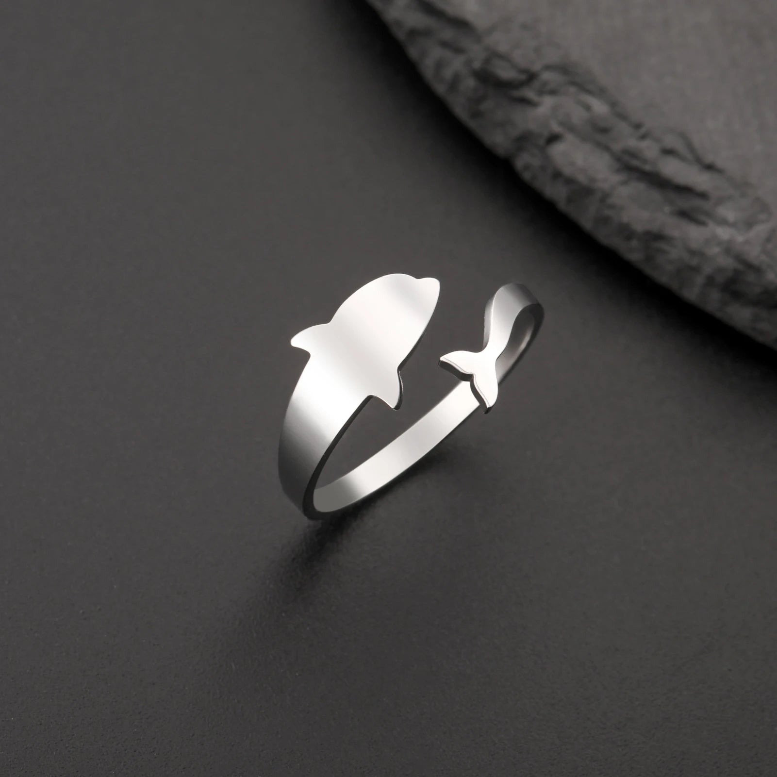 Cazador Animal Dolphin Women's Ring Stainless Steel Jewelry Adjustable Finger Rings Birthday Gift 2025 Trend Wholesale New