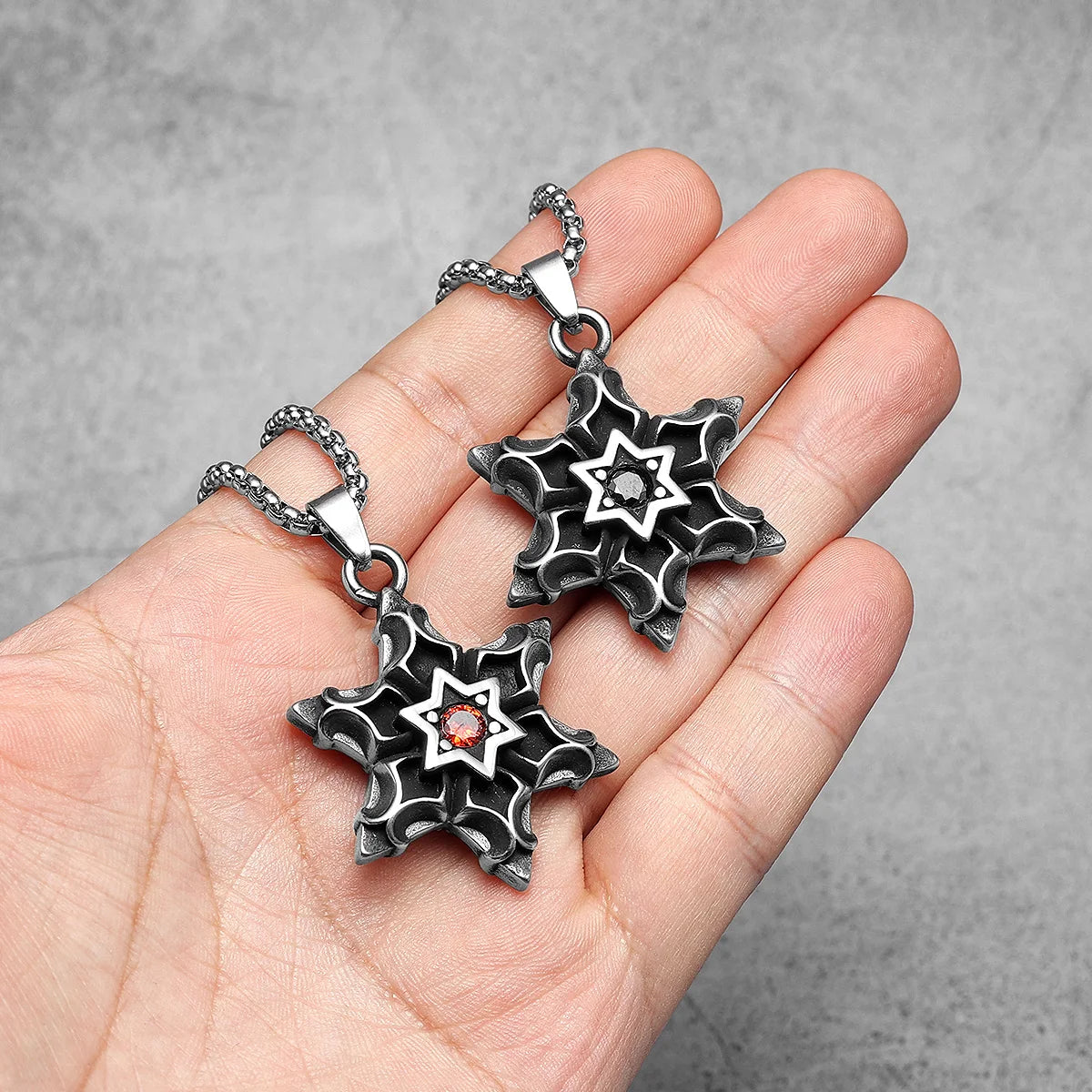 Six-pointed Star of David Pendants Gem Necklaces 316L Stainless Steel Men Chain Hip Hop Rock for Male Jewelry Gift Dropshipping