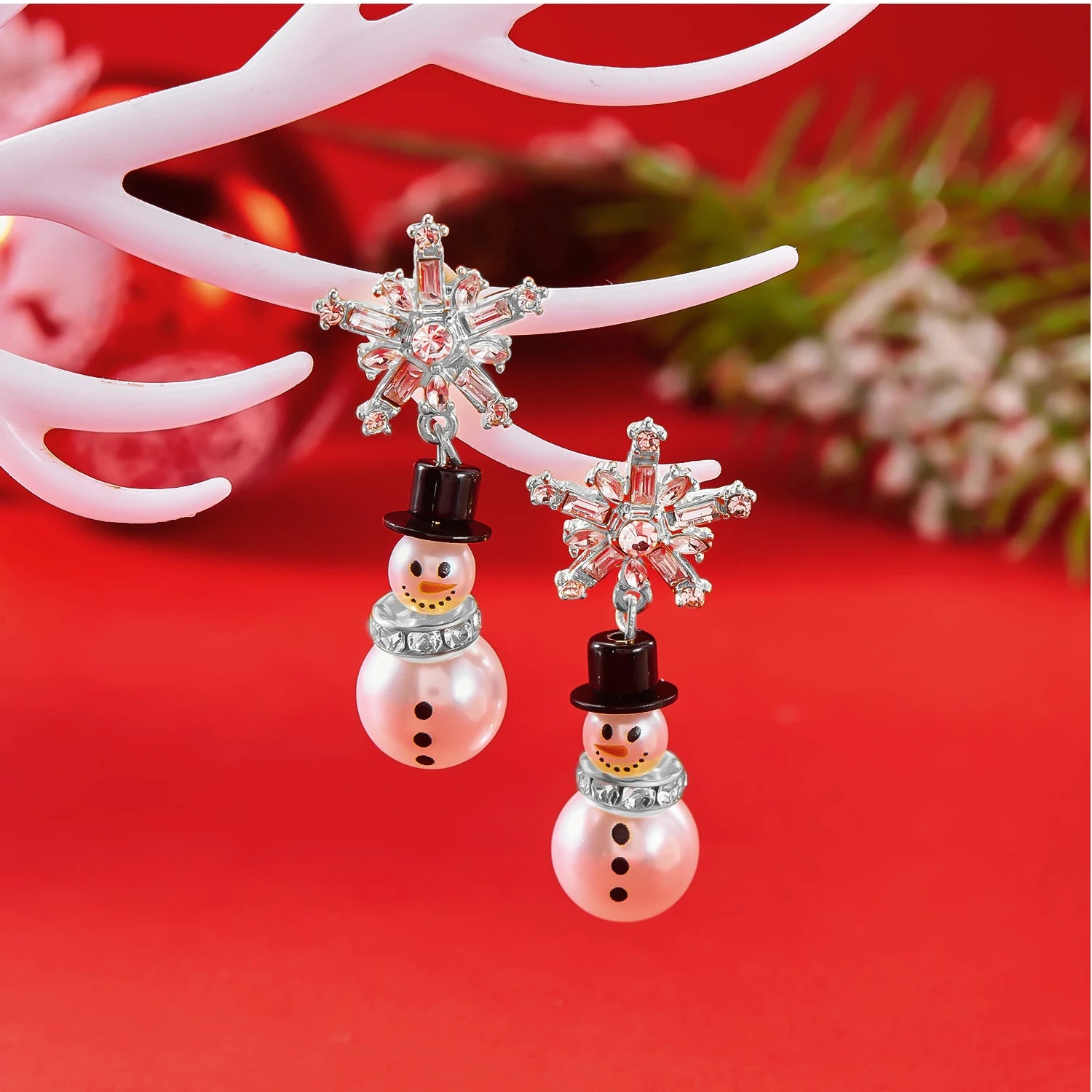 Fashion Christmas Snowman Snowflake Stud Earrings For Women Shiny Rhinestone White Pearl Piecring Earring New Year Jewelry Gifts