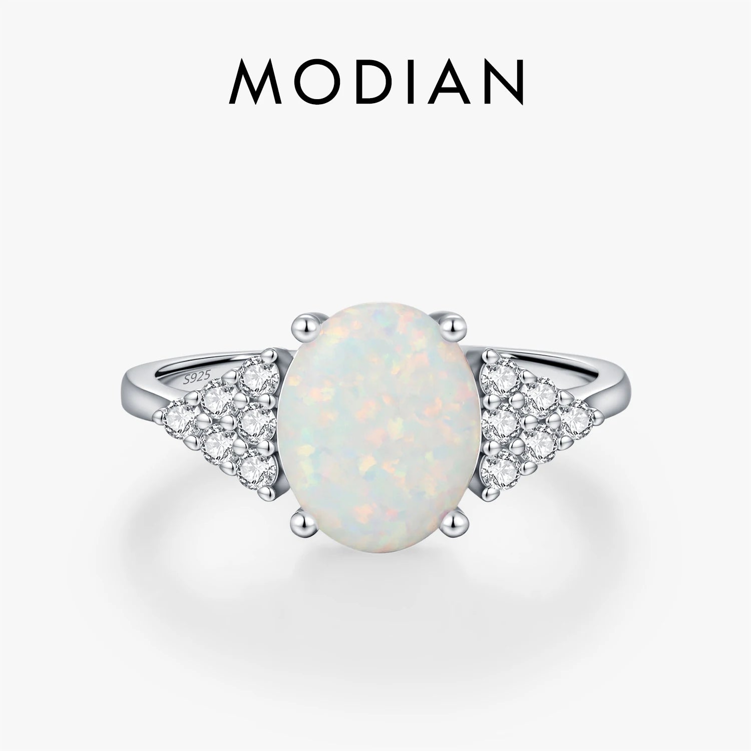 MODIAN Solid 925 Sterling Silver Elegant Oval Sweet Opal Finger Rings Classic Vintage Ring For Women Dating Fine Jewelry