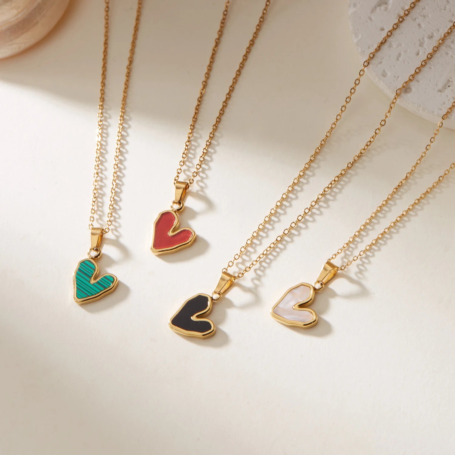 Stainless Steel Love Heart Necklace For Women Gold Color Colorful Pendant Choker Neck Chain Lover Party Birthday Jewelry Gifts