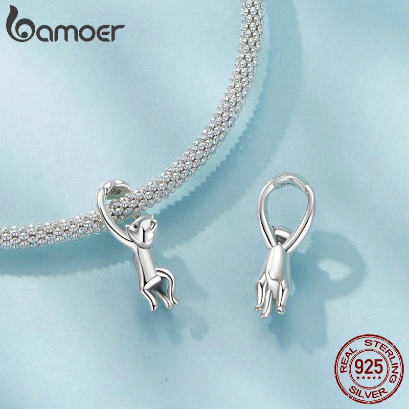 BAMOER Solid 925 Sterling Silver Cute Cat Charm fit Original Bracelet DIY Jewelry Accessories bamoer Animal Beads SCC3021