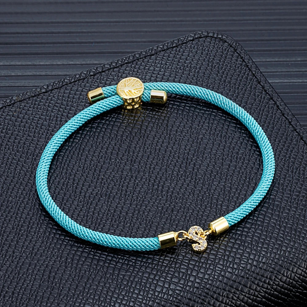 MKENDN Fashion Women Pave Zircon A-Z Initial Letter Bracelets Colorful Adjustable Charm Rope Bracelet For Women Jewelry Gift