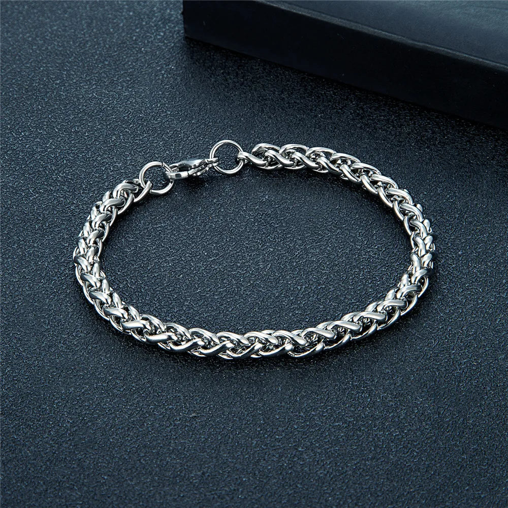 MKENDN Thickness 2/3/4/5/6mm Silver Color Wheat Braided Stainless Steel Bracelet Classic Curb Link Chain for Men Women Jewelry - Madeinsea©