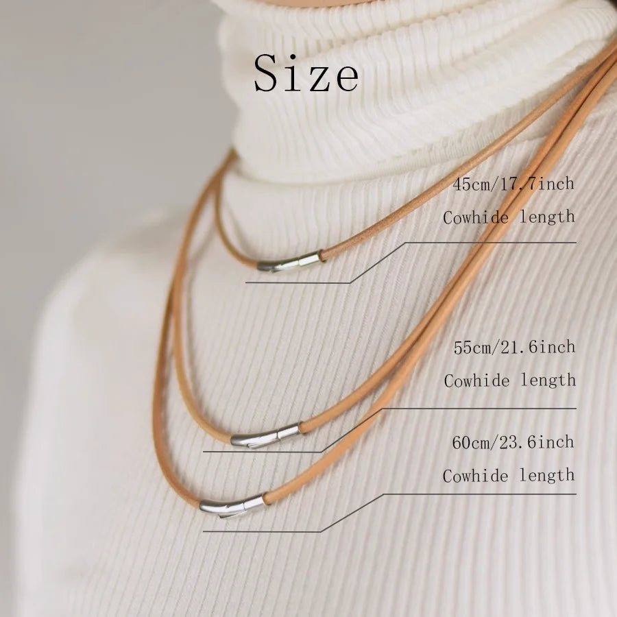 MKENDN Handmade Simple Style Primary Color Cowhide Choker Necklace Leather Necklace Stainless Steel Clasp Male Women Jewelry