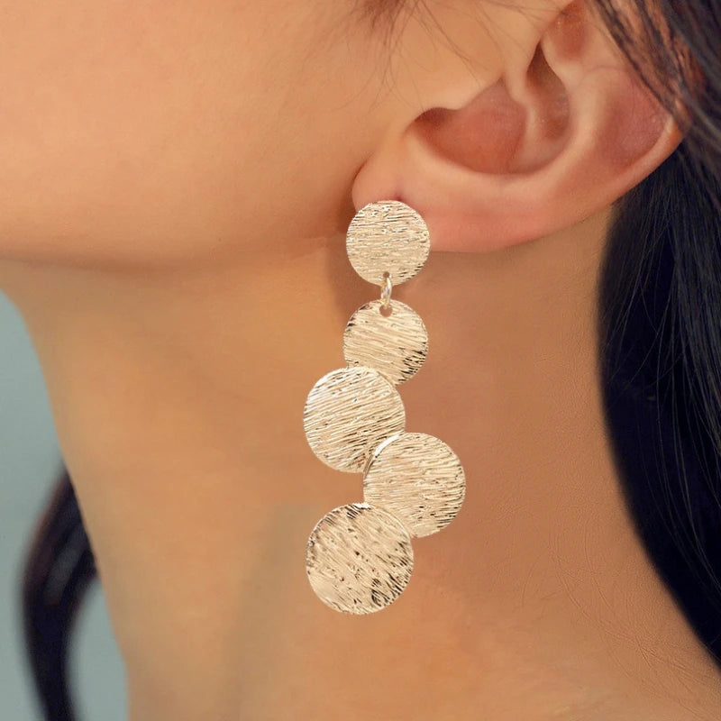 European Exaggerated Irregular Uneven Drop Earrings for Female Disc Multi-layer Ladies Round Long Earrings Boho Ear Jewelry