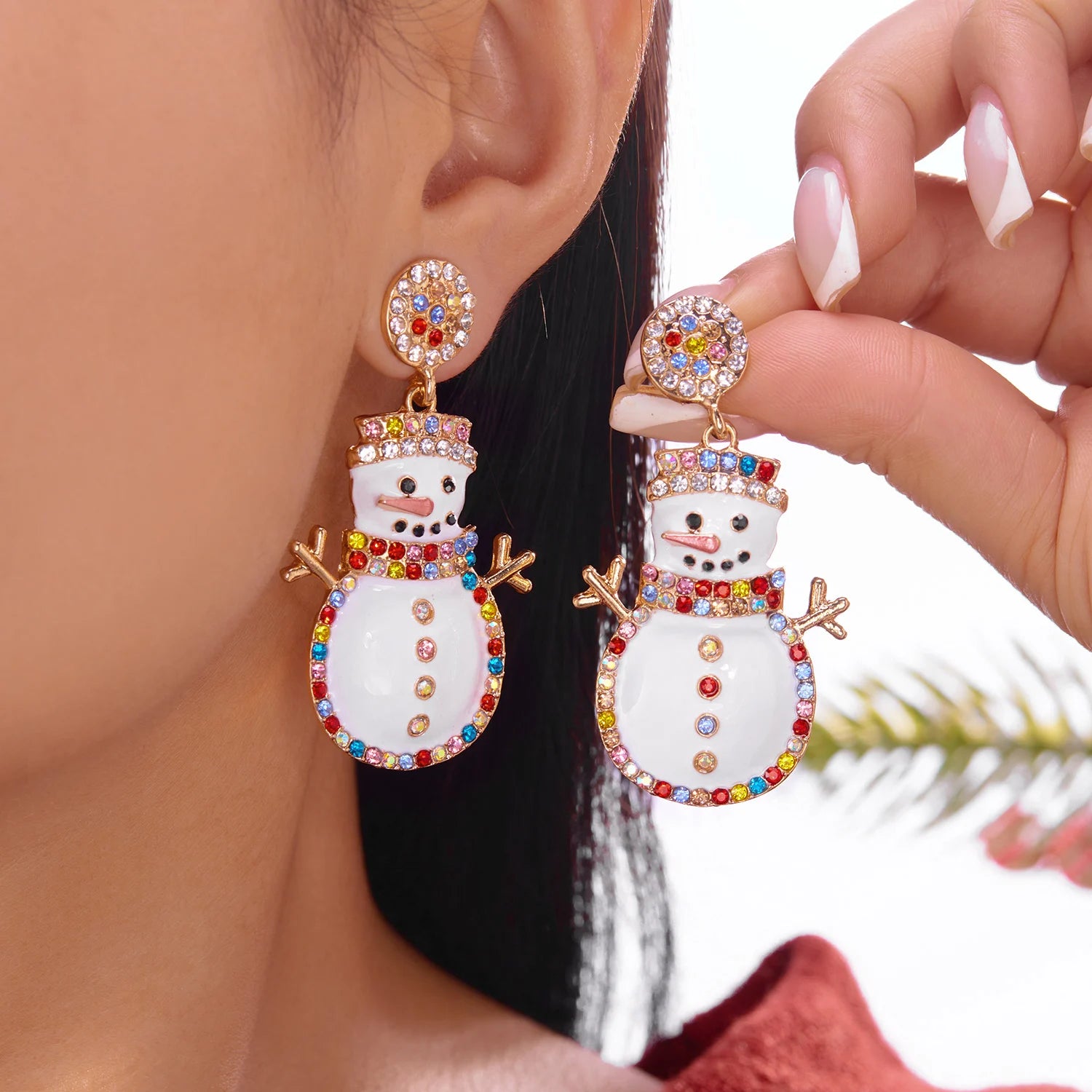 Colorful Crystal Zircon Snowman Dangle Earrings For Women Cute Christmas Tree Snowflake Bow Earring Xmas New Year Party Gifts