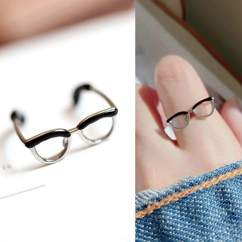 Little Painted Glasses Ring For Women Adjustable Open Ring Cute Fashion Accessories Handmade Designer Jewelry Lover Girl Gift