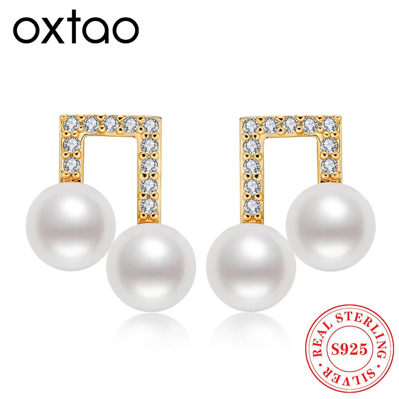 14K Gold Freshwater Pearls Musical Notes Pendant Earrings For Women Fashion Party Anniversary Jewelry Accessories Earings