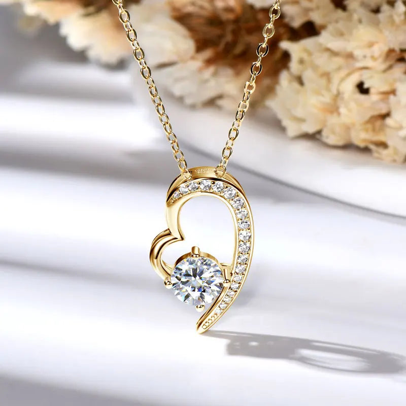 OXTAO GRA 1.0ct Moissanite Heart Shape Pendant Necklace Female Jewelry Real 925 Silver Clavicle Chain Necklace Fine Jewelry Gift