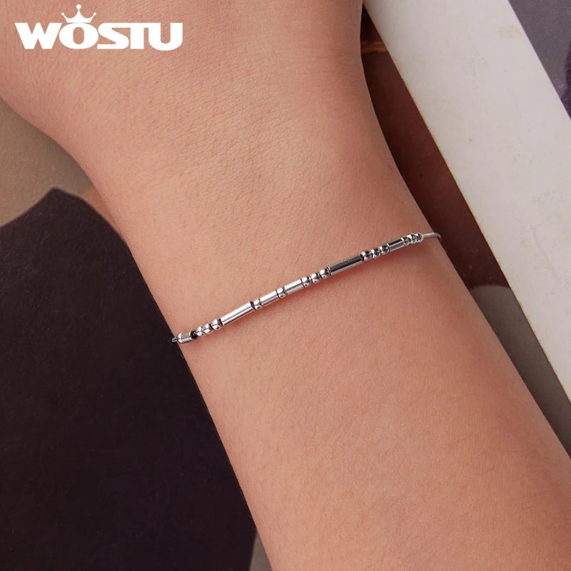 WOSTU Solid 925 Sterling Silver I Love You Morse Code Bracelet For Women Beads Links Best Valentine's Jewelry Gift For Lover