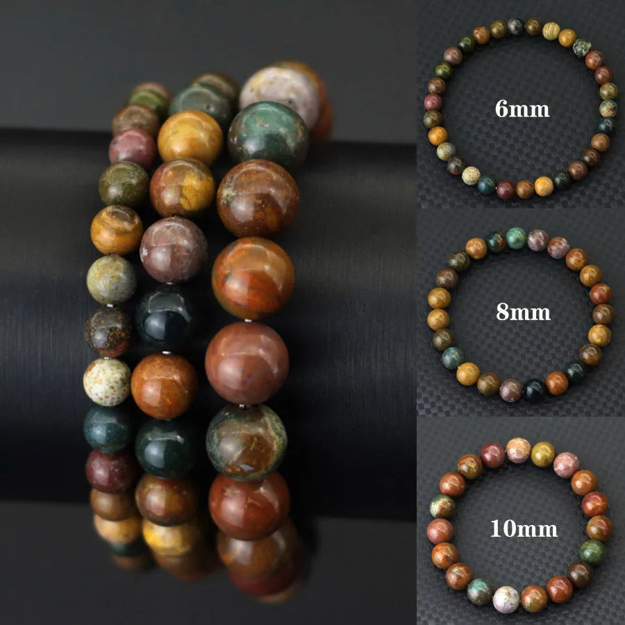 6mm/8mm/10mm Grade A Genuine Natural Marine Agates Beaded Bracelet Unisex Minimalist Smooth Stone Meditation Healing Braslet
