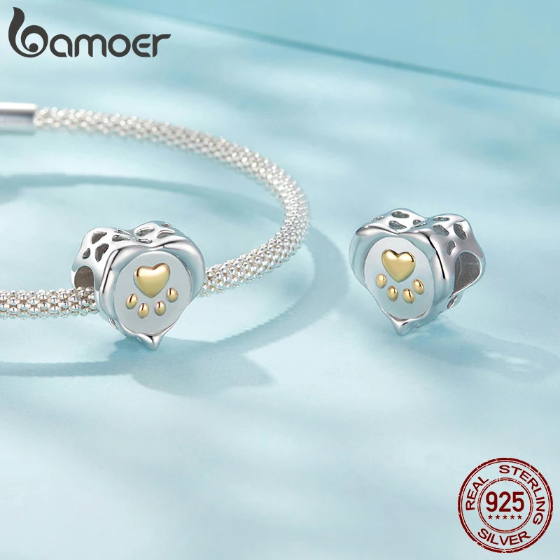 BAMOER Solid 925 Sterling Silver Pawprint Seal Charm Bead fit Original Bracelet DIY Jewelry Accessories bamoer Beads SCC3007