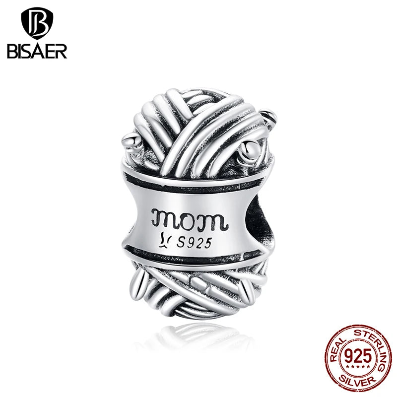 BISAER 925 Sterling Silver Ball Of Yarn Love Of Mom Charms Beads Fit Family Mother's Day Birthday Bracelet DIY Jewelry Gifts