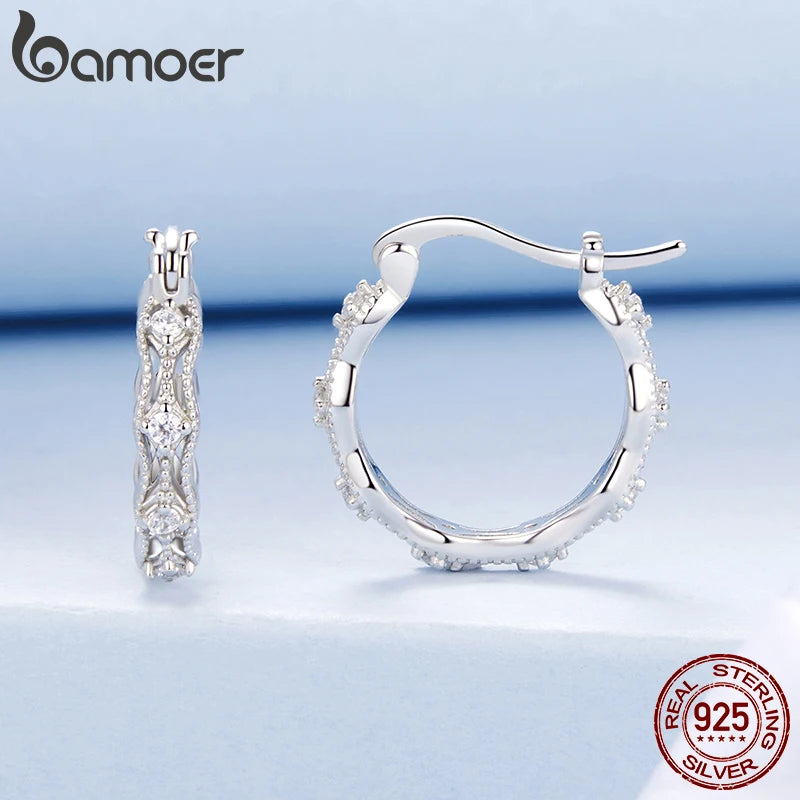 BAMOER 925 Sterling Silber Intarsien CZ Geometrische Spitze Hoop Ohrringe Licht Luxus Reife Glamour Frauen Schmuck Zubehör BSE1101