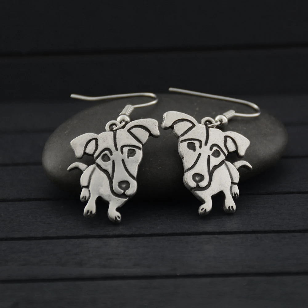 3D Vintage Cartoon Jack Russell Terrier Dangle Earrings in Antique Silver Color Dog Memorial Jewelry for Pet Lovers, Women Gift