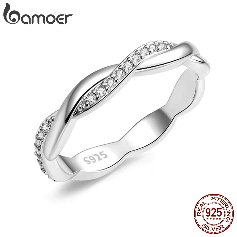 BAMOER 925 Sterling Silber Twisted Vine Zirkonia Eternity-Ring für Damen, 3 Farben