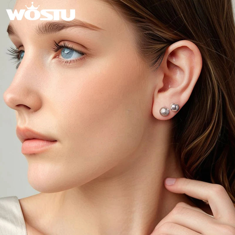 WOSTU 925 Sterling Silver Mini Ball Stud Earrings Baseball Basketball Earrings Gift for Women Men Player Fan Sports Jewelry Gift