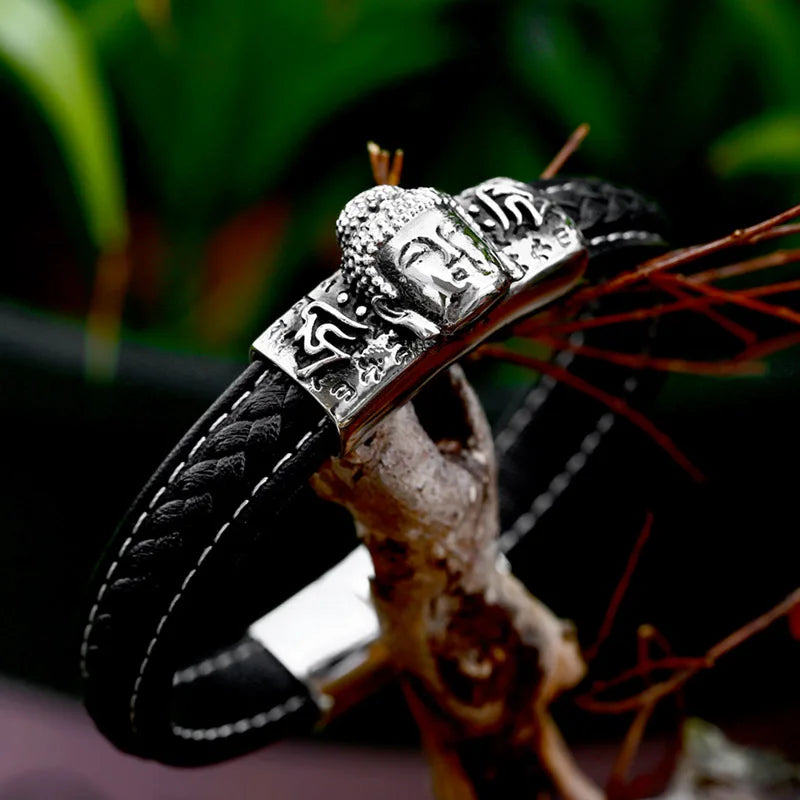 Beier Genuine Cowhide Bracelet Classic styles china Buddha Head Spell Bracelet Trendy Fashion Religious Jewelry LLBC-L003