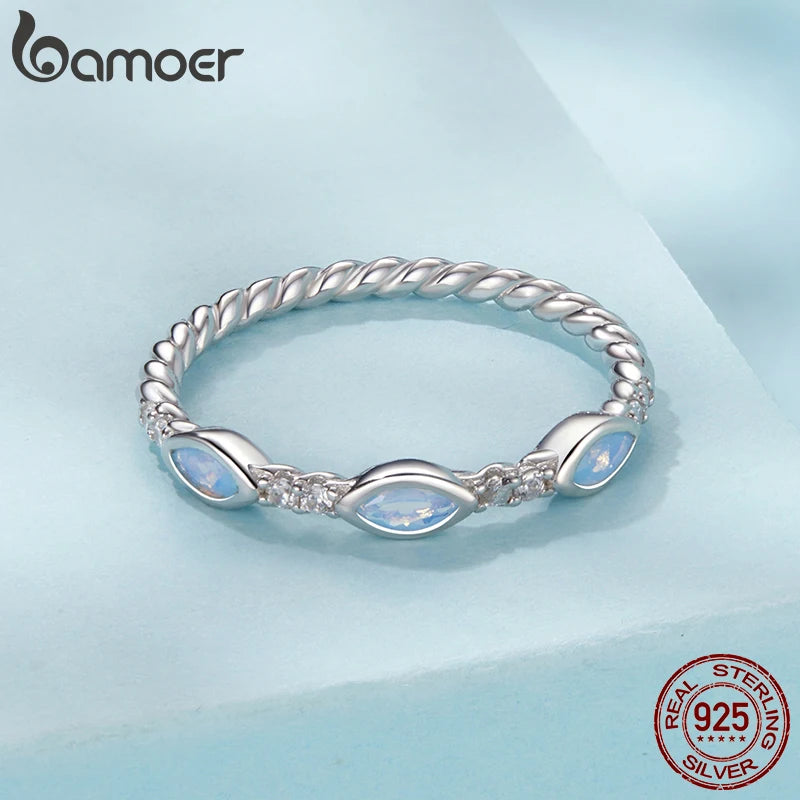 BAMOER 925 Sterling Silber Nano Opal Ringe für Frauen Weißgold plattiert Ehering Stapelbarer Halb Ewigkeit Jubiläumsring