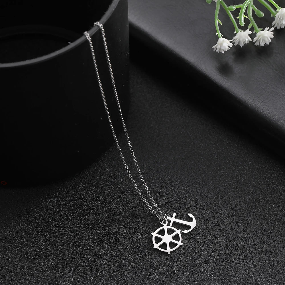 Dreamtimes Rudder And Anchor Double Pendants Necklace For Men Women High Quality Stainless Steel Chain Retro Pirate Jewelry 2023