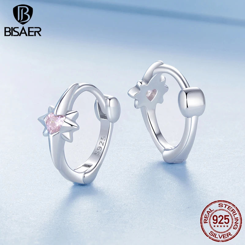 Boucles d'oreilles créoles hexagonales en argent sterling 925 véritable BISAER plaquées or blanc pour femmes, fête de mariage, bijoux originaux, cadeau EFE1112