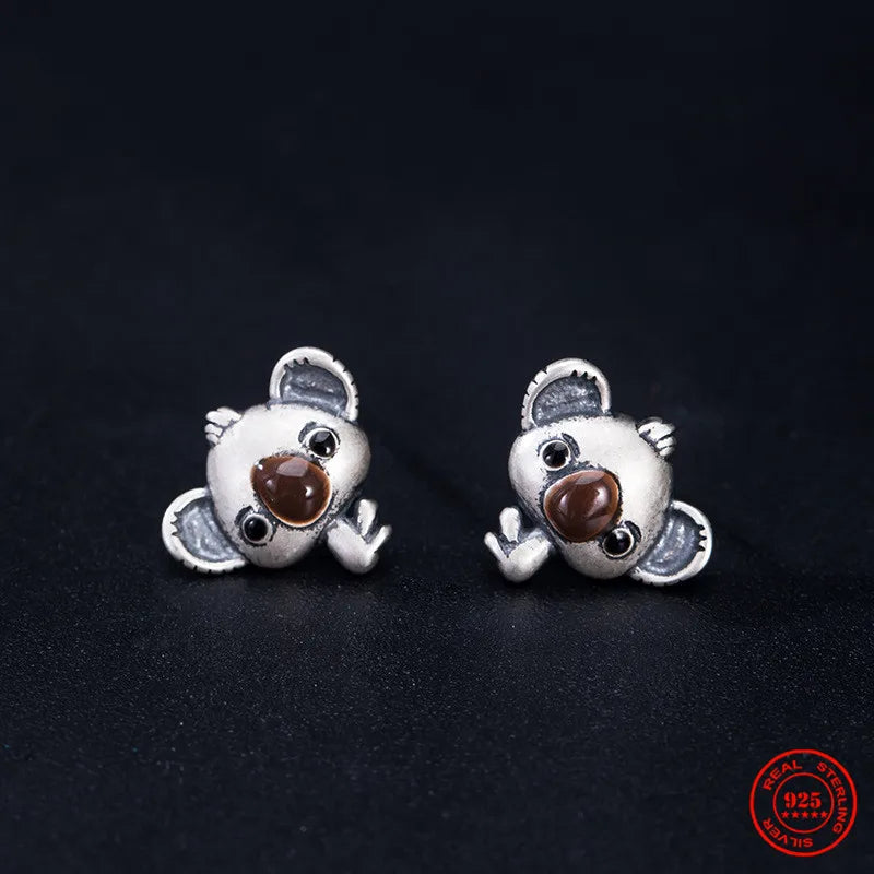 Boucles d'oreilles MKENDN Vintage en argent sterling 925, mini koala créatif, bijoux tendance pour femmes et jeunes filles, cadeau idéal pour étudiantes
