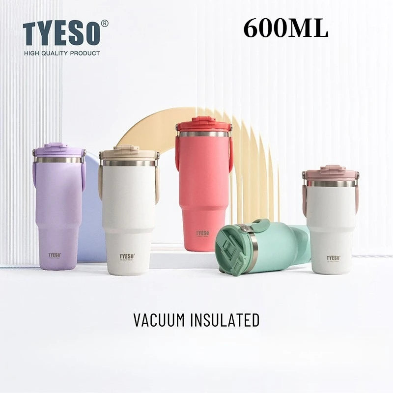 Tyeso 600ML Water Bottle Stainless Steel Vacuum Coffee Thermos with Handle Portable Vacuum Mug Thermos Insulated Car Cup Milk