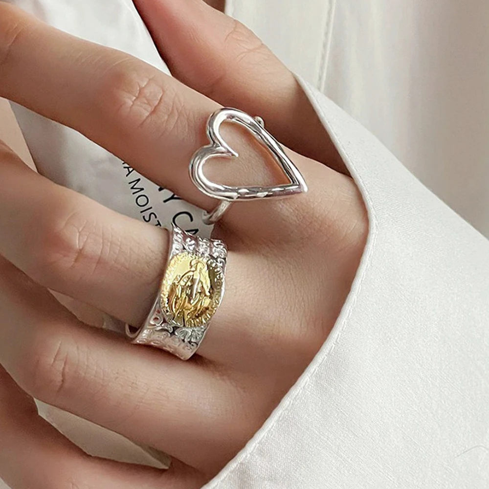 BF CLUB 925 Sterling Silver Ring For Women Jewelry Heart Finger Open Handmade Ring Allergy For Party Birthday Gift