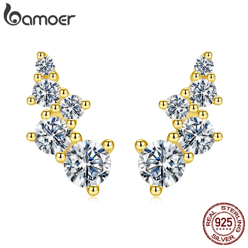 BAMOER 925 Sterling Silber Moissanit Crawler Ohrstecker Geometrische Ohrringe für Damen Sternbild Schmuck Geburtstagsgeschenk