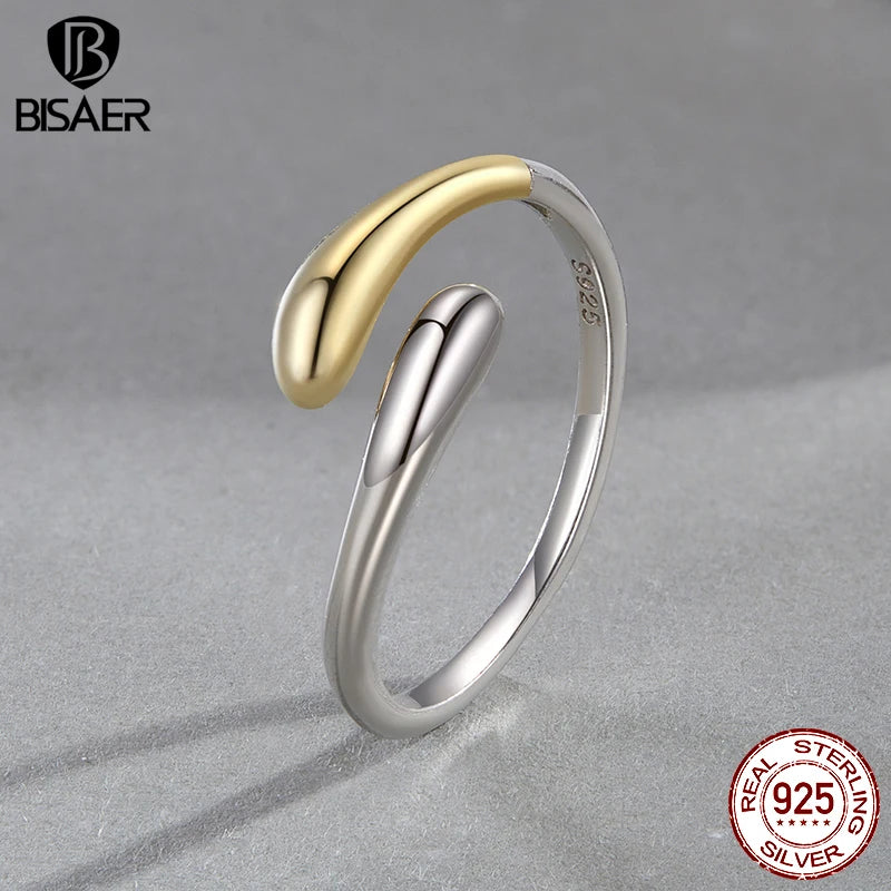 BISAER Boucles d'oreilles créoles ouvertes en argent sterling 925 en forme de goutte d'eau plaquées or pour femmes de luxe, bijoux fins de fête