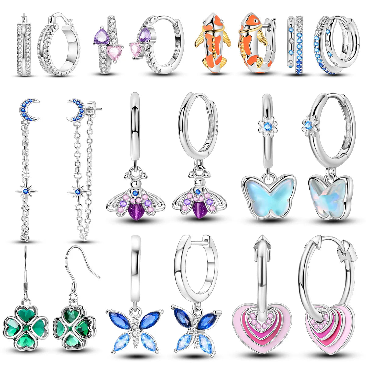 925 Sterling Silber Mode High-End-Schmetterling Fisch Klee StarMoon Serie Ohrringe für Frauen Ohrringe Original Modeschmuck