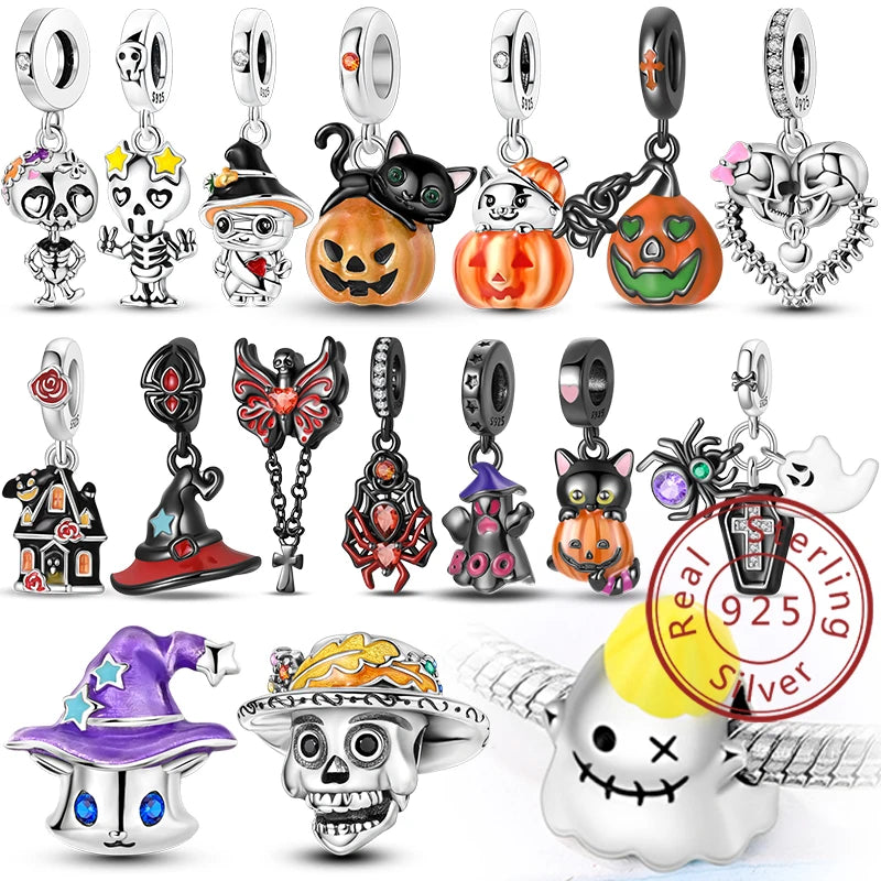 Halloween 925 Sterling Silver Design Charms Beads Pendants Suitable for Original Bracelet DIY Exquisite Making Jewelry