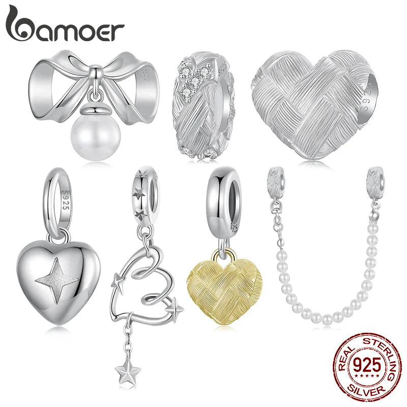 BAMOER Solid 925 Sterling Silver Heart Series Charm Beads fit Original Bracelet & Necklaces Jewelry DIY bamoer Charm