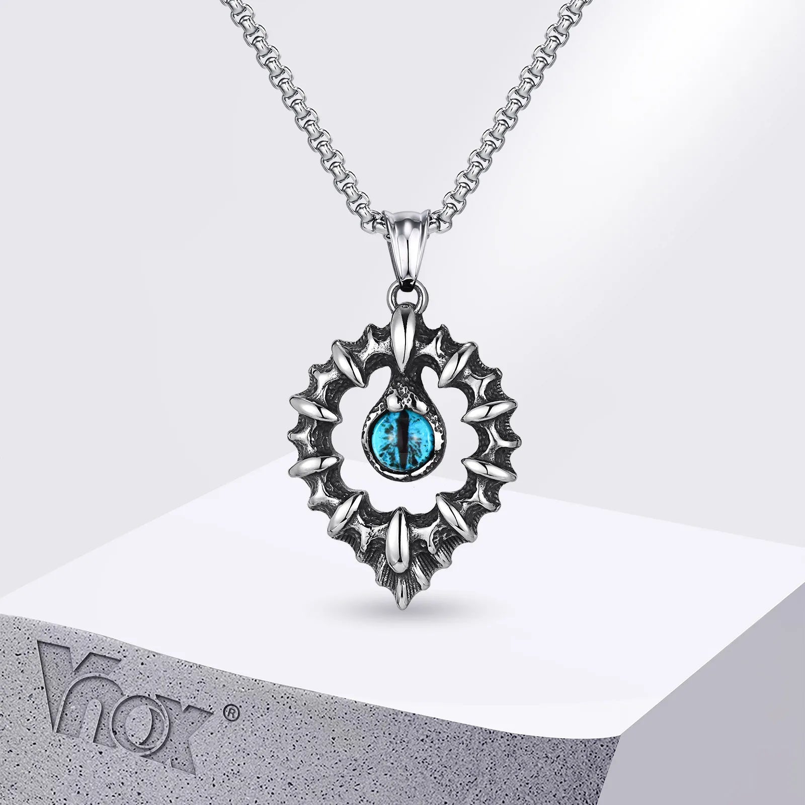 Vnox Men's Biker Punk Rock Pendant Necklaces, Blue Evil Eye Charm with Waterdrop Frame Pendant, Protection Accessory