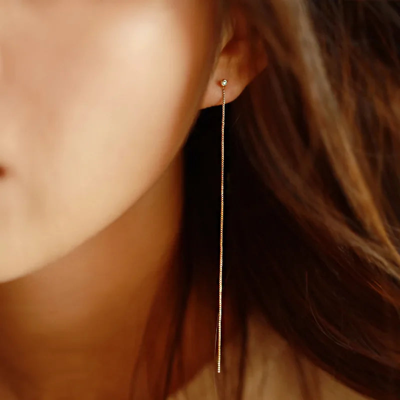 925 Sterling Silber Mode Einzelner Zirkon Lange Quaste Ohr Draht Ohrring für Frauen Schöne Hochzeit Partei Schmuck Zubehör