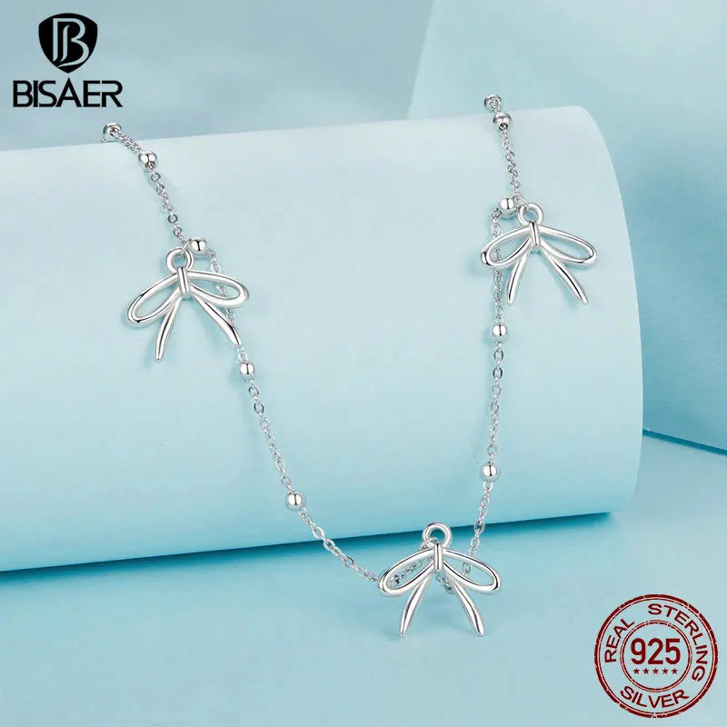 Collier pendentif à trois nœuds en argent sterling 925 BISAER avec chaîne réglable plaquée or blanc pour femme élégante, bijoux fins de mariage