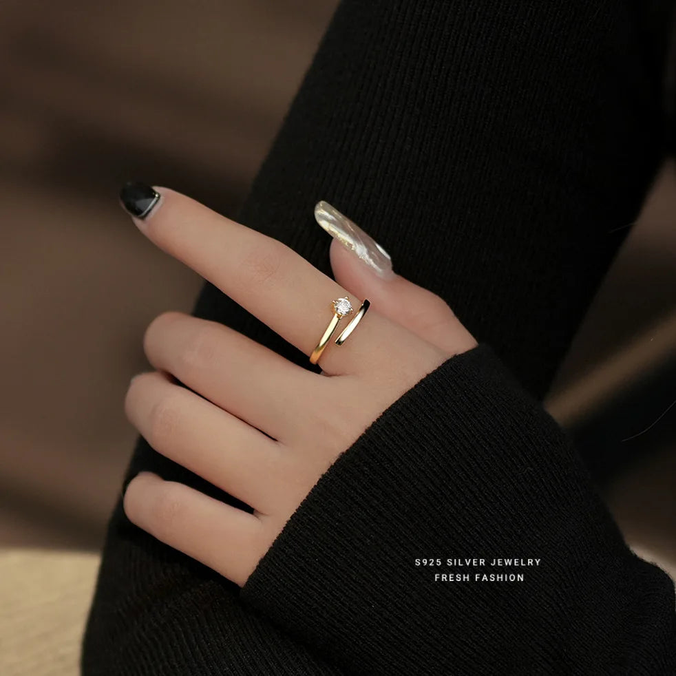 925 Sterling Silber Vier Krallen Zirkon Geometrische Linie Ring Für Frauen Exquisite Temperament Party Schmuck