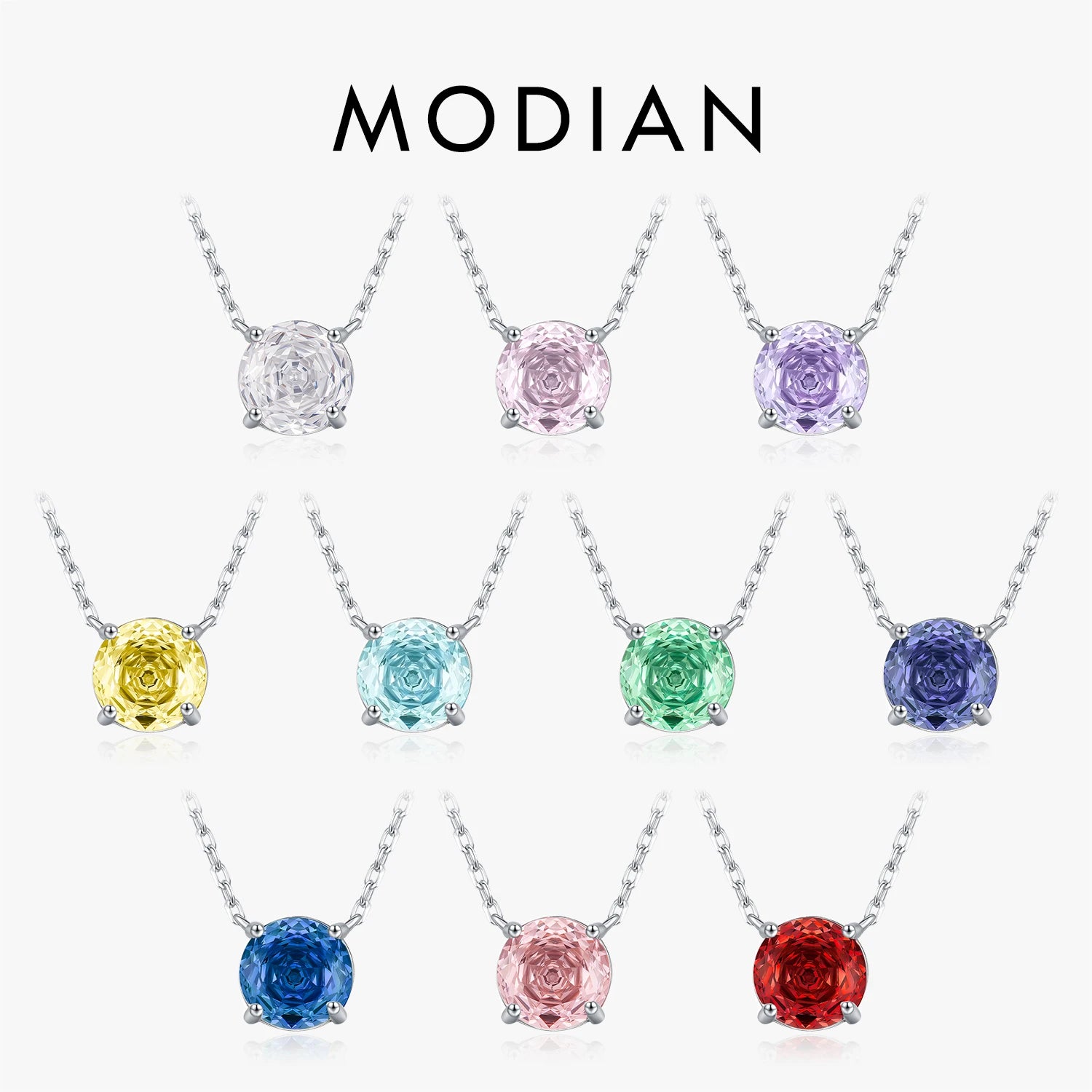 MODIAN 925 Sterling Silver Multi-Color Fashion Round Rose Cut Zirconia Pendant Necklace For Women Vacation Fine Jewelry 