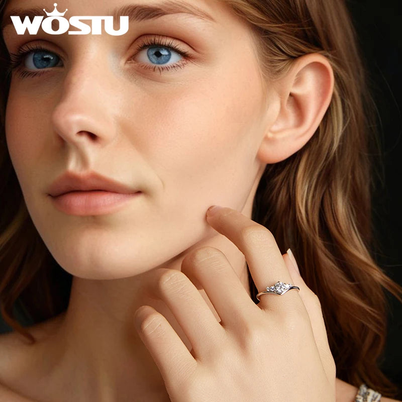 WOSTU Simple Eternity Moissanite Ring 925 Sterling Silver Sparkling Multi Gems Wedding Band Rings For Women Fine Jewelry Gift