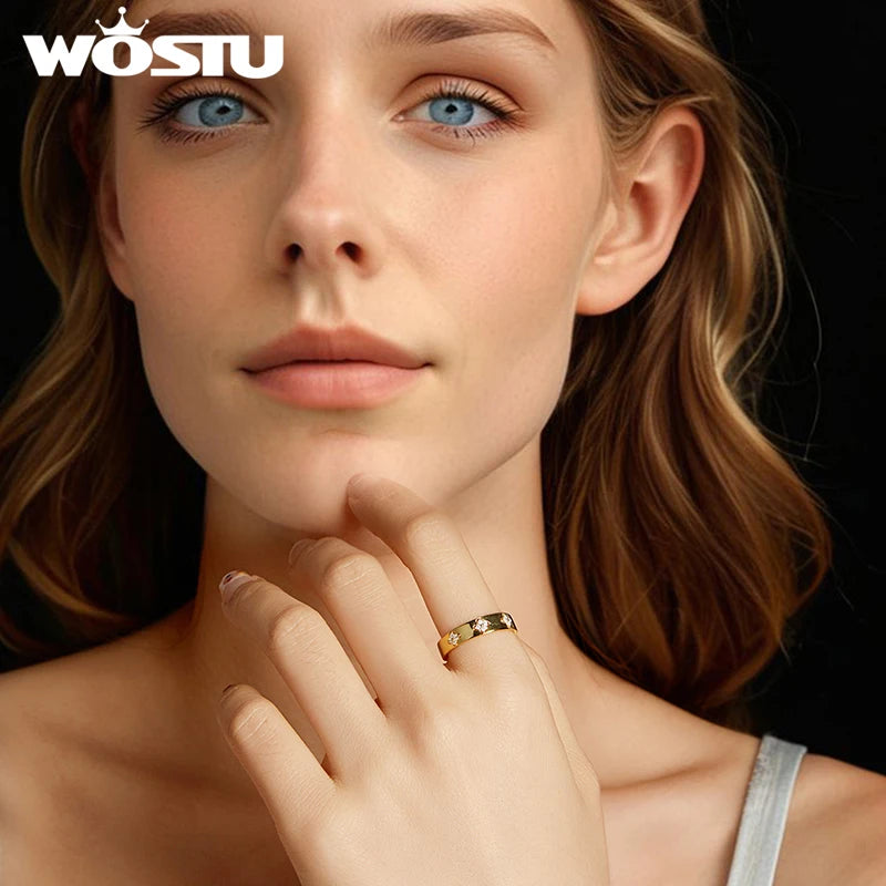 WOSTU Moissanite Wedding Ring For Women 925 Silver 14K Gold Lab Diamond Lucky Clover Wide Eternity Rings Engagement Party Gift