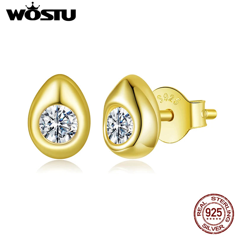 WOSTU Pear Style moissanite Stud Earrings For Women, 925 Sterling Silver 18K Gold Teardrop earrings Christmas Gift For her