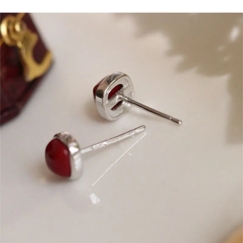 Buyee 925 Sterling Silber Kleiner Ohrstecker Natürlicher Roter Achat Stein Ohrring für Frauen Mädchen Mode Perle Feiner Schmuck Ohrring