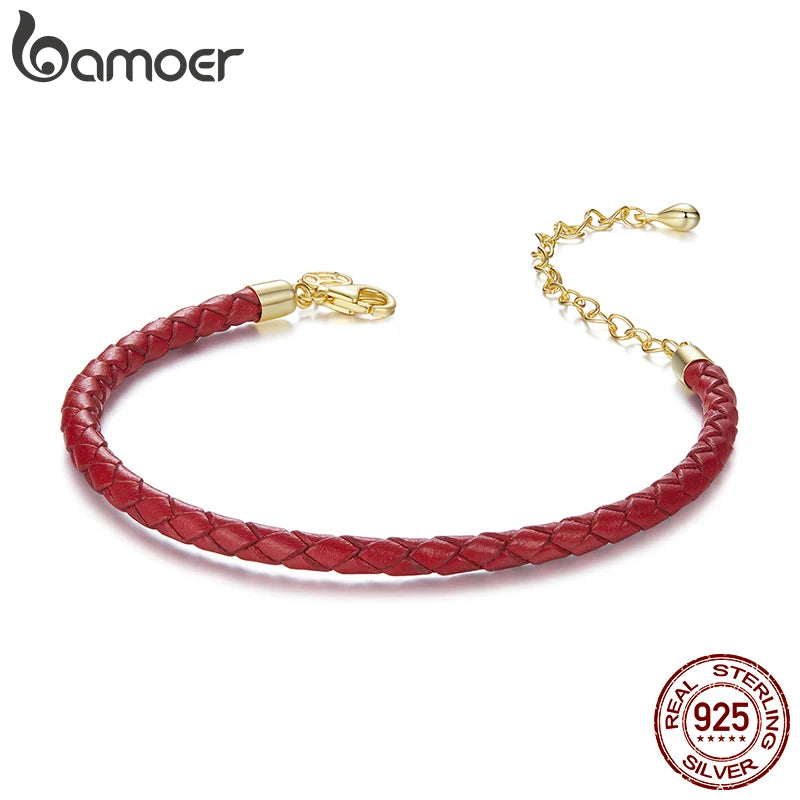 BAMOER Fortune Red Rope Armband 925 Sterling Silber Verstellbare Kette Basic Armband für Frauen DIY Schmuck SCB294