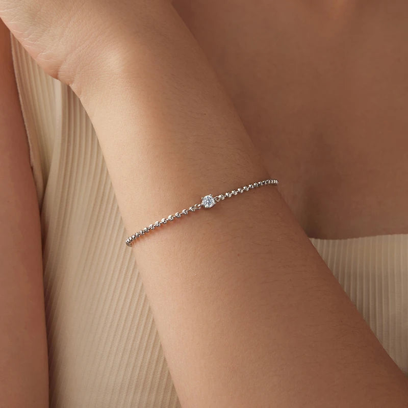 WOSTU 0.3CT Sparkling Moissanite Bead Chain Bracelet For Women , 925 Silver Lab Diamond moissanite Links with GRA Certificate