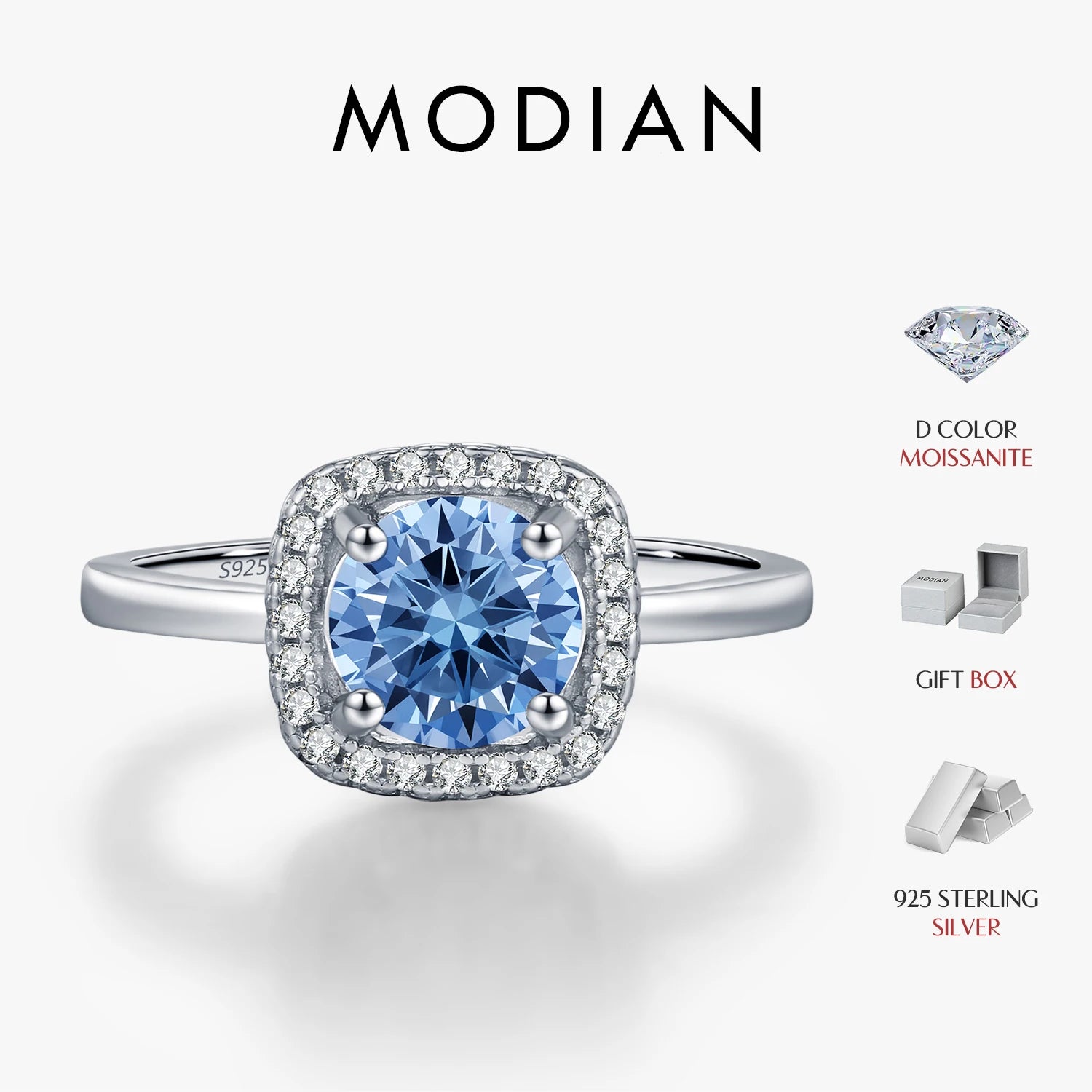 MODIAN D Color Sea Blue Moissanite 925 Sterling Silver Classic Wedding Engagement Rings Halo Rings For Women Fine Jewelry