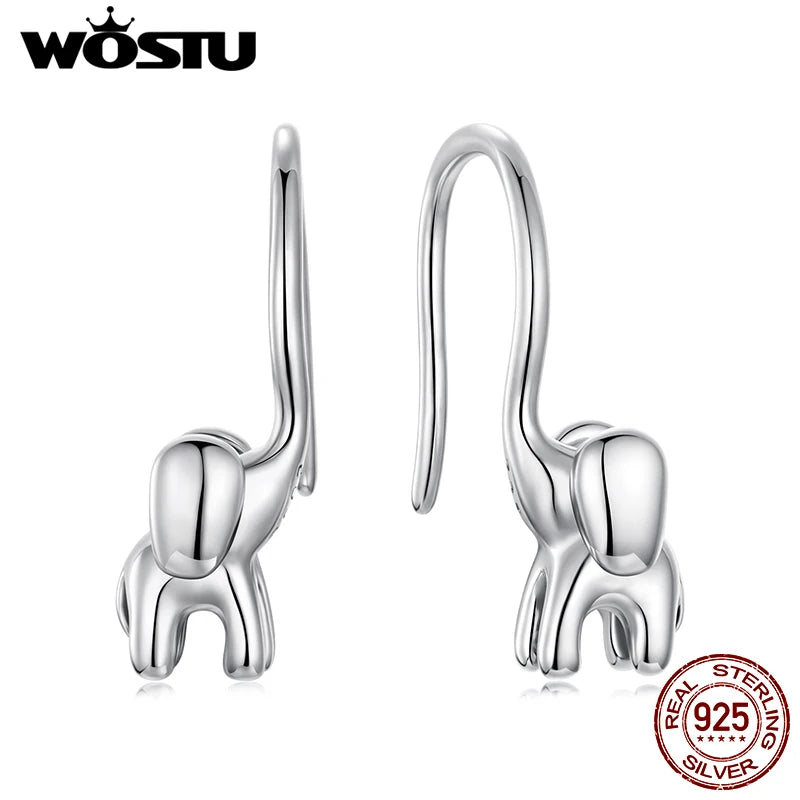 WOSTU Solid 925 Sterling Silver Zoo Elephant Dangle Drop Earrings lovely Animal Hook Earring Girl Birthday Party Holiday Gift