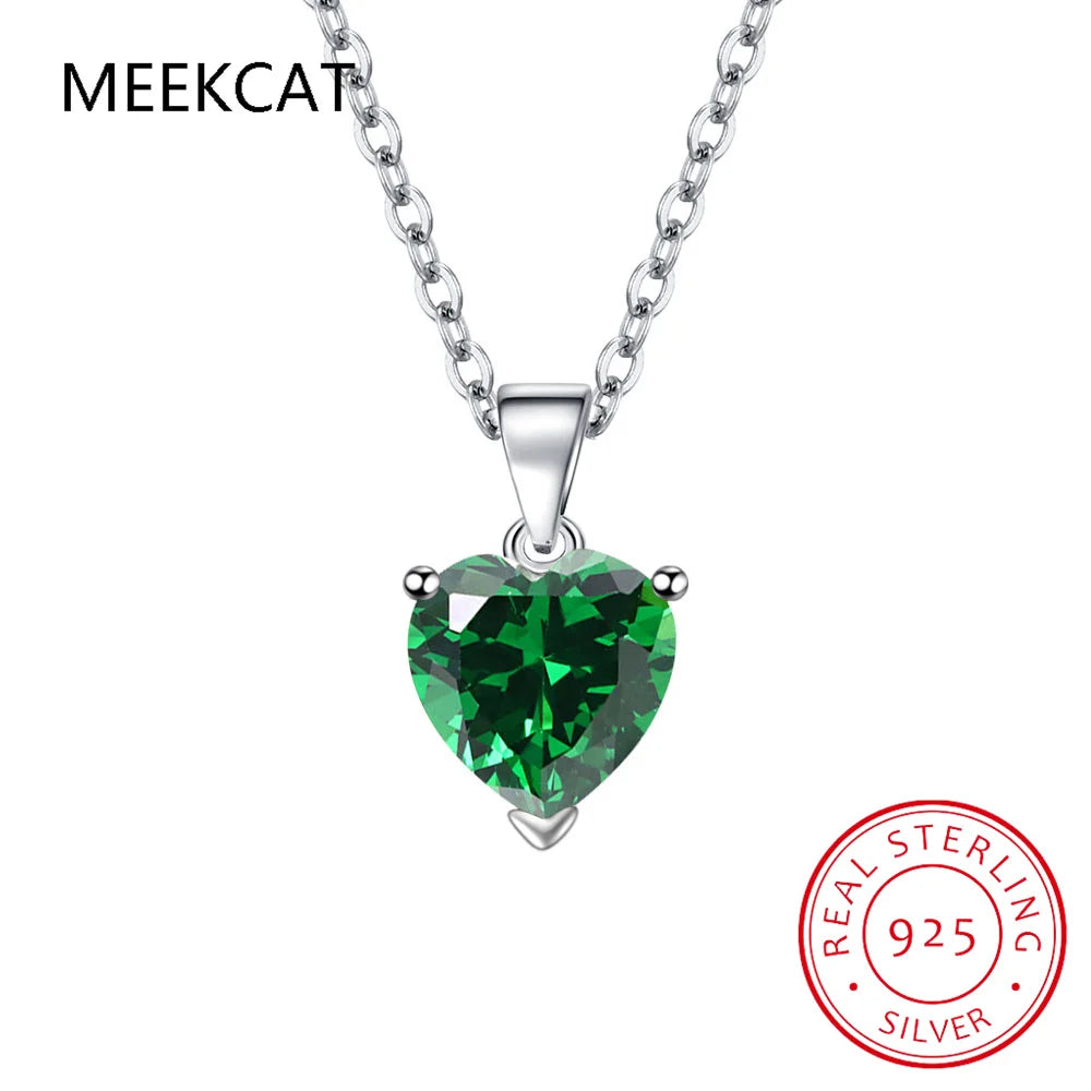 3ct Green Simulated Nano Emerald 925 Sterling Silver Heart Pendant Necklace for Women Gemstones Choker Colar de Prata