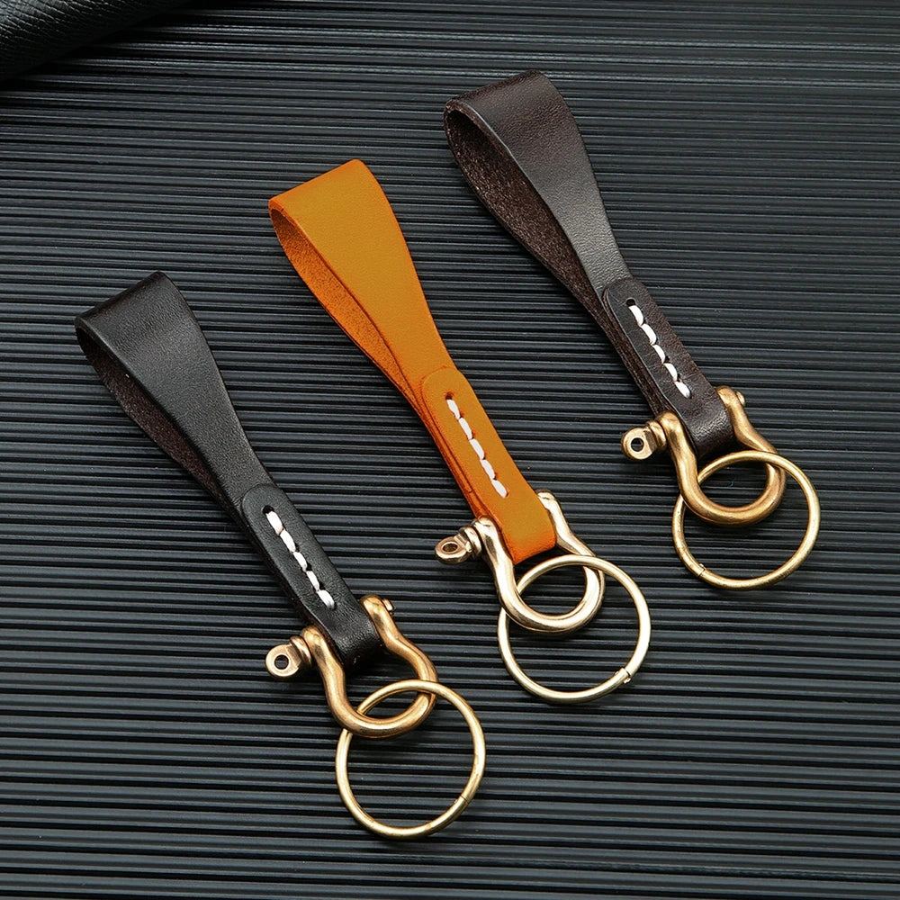 MKENDN Creative Handmade Vegetable Tanned Leather Tree Lambskin Brass Horseshoe Buckle Keychain High-end Car Keychain